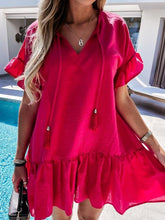 Load image into Gallery viewer, Hot Pink V-neck Short Sleeve Mini Dress

