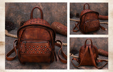 Load image into Gallery viewer, Small Rivets Leather Backpack Purse for Women
