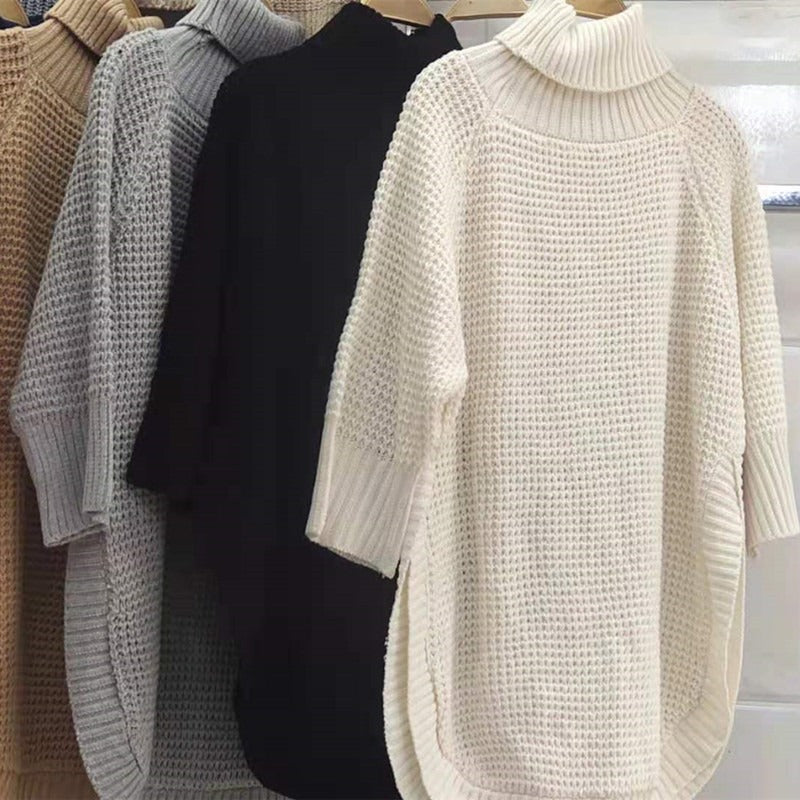 Beige High Neck Half Sleeve Sweater