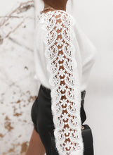 Load image into Gallery viewer, White Lace Patchwork Long Sleeve Sweater
