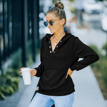 Load image into Gallery viewer, V-neck Long Sleeve Flap Waffle Hood Pullover Sweatshirt
