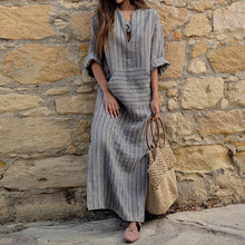 Load image into Gallery viewer, Grey Stripped Loose Maxi Dress
