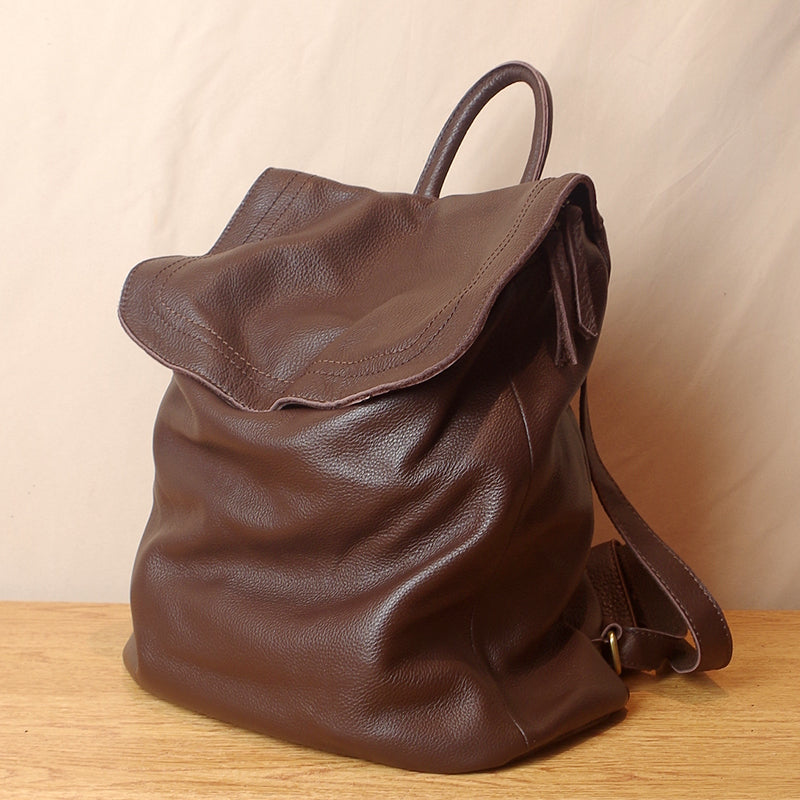 Simple Womens Leather Rucksack Plain Black Backpack For Women