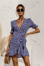 Load image into Gallery viewer, Floral V-Neck Ruffle Mini Wrap Dress
