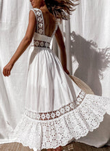 Load image into Gallery viewer, White Lace Patchwork Midi Dress
