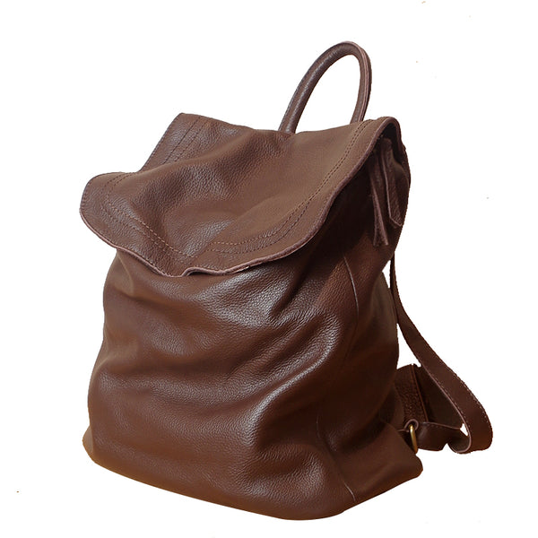 Simple Womens Leather Rucksack Plain Black Backpack For Women