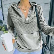 Load image into Gallery viewer, V-neck Long Sleeve Flap Waffle Hood Pullover Sweatshirt

