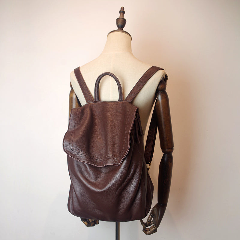 Simple Womens Leather Rucksack Plain Black Backpack For Women