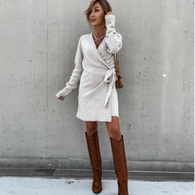 Load image into Gallery viewer, Grey Wrap Long Sleeve Mini Dress
