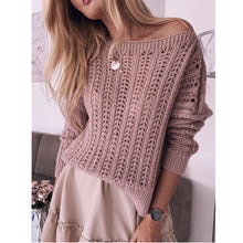 Load image into Gallery viewer, Blue Hollow Out Long Sleeve Sweater
