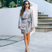 Load image into Gallery viewer, Silver Long Sleeve Sequins Mini Dress
