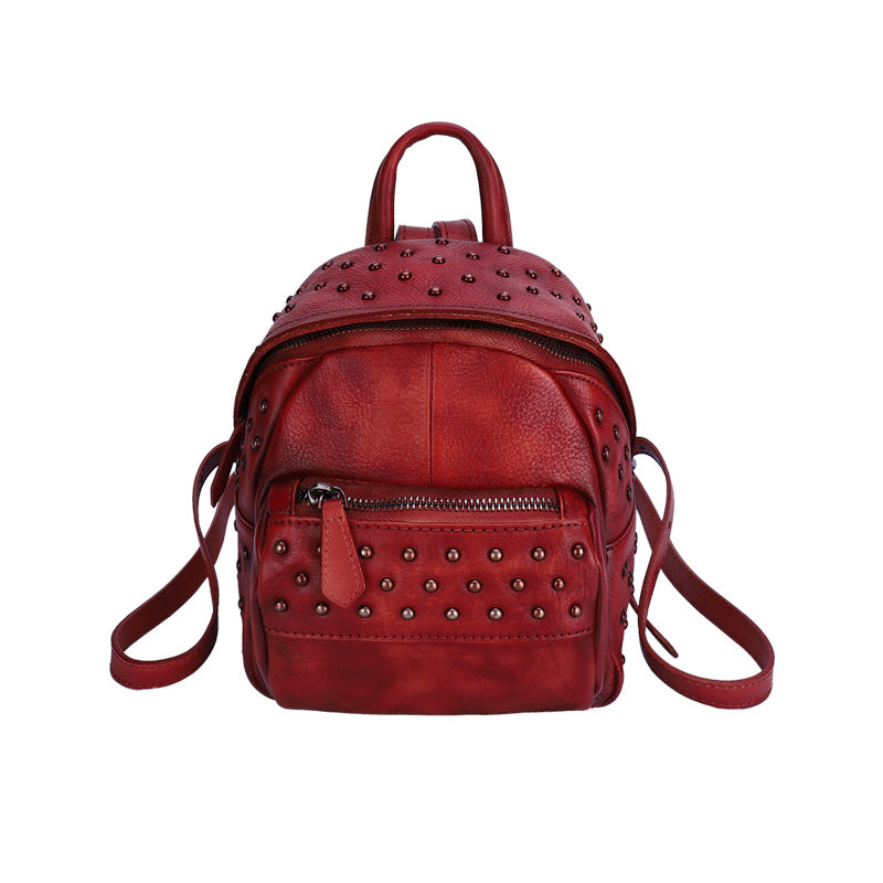 Small Rivets Leather Backpack Purse for Women