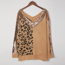 Load image into Gallery viewer, Sequins V-neck Leopard Sweater
