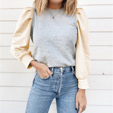Load image into Gallery viewer, Color Block Pleated Sleeve Long Sleeve Top
