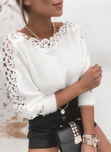 Load image into Gallery viewer, White Lace Patchwork Long Sleeve Sweater
