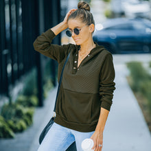 Load image into Gallery viewer, V-neck Long Sleeve Flap Waffle Hood Pullover Sweatshirt
