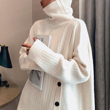 Load image into Gallery viewer, White High Neck Buttons Sweater
