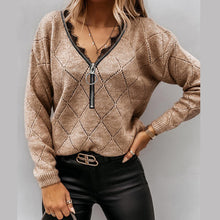 Load image into Gallery viewer, Black Lace Patchwork Zipper Sweater
