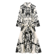 Load image into Gallery viewer, White Print Collar Long Sleeve Midi Dress
