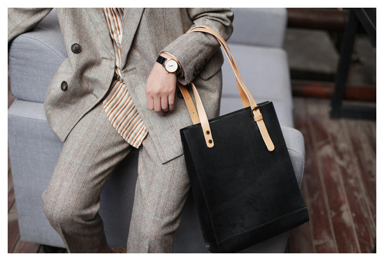 Minimalist Medium Brown Leather Tote Handbags Shoulder Tote Bags for Women