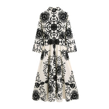 Load image into Gallery viewer, White Print Collar Long Sleeve Midi Dress
