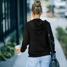 Load image into Gallery viewer, V-neck Long Sleeve Flap Waffle Hood Pullover Sweatshirt

