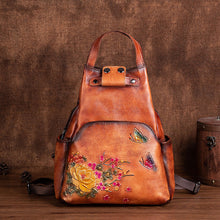 Load image into Gallery viewer, Floral Butterfly Embossed Leather Handbag  Women Backpack
