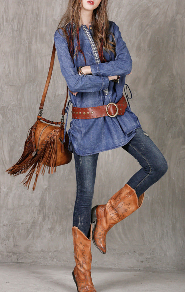 Womens Boho Leather Fringe Crossbody Handbags Small Purses Bags for Women