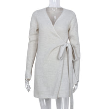 Load image into Gallery viewer, Grey Wrap Long Sleeve Mini Dress
