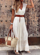 Load image into Gallery viewer, White V-neck Capped Sleeves Maxi Dress
