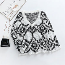 Load image into Gallery viewer, Geo Knitted V-neck Long Sleeve Sweater
