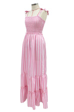 Load image into Gallery viewer, Red Stripped Smoked Maxi Dress
