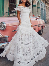 Load image into Gallery viewer, White Off the Shoulder Maxi Lace Dress
