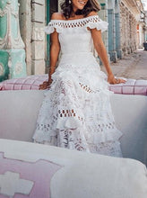 Load image into Gallery viewer, White Off the Shoulder Maxi Lace Dress
