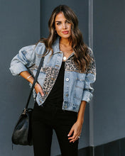 Load image into Gallery viewer, Casual Long Sleeved Leopard Denim Jacket
