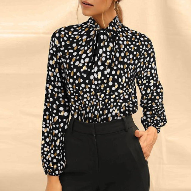 Black Dots Print Long Sleeve Blouse
