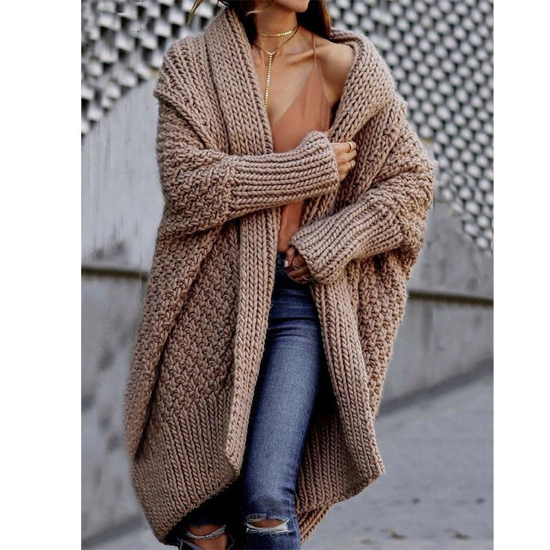 Brown Batwing Sleeve Long Cardigan