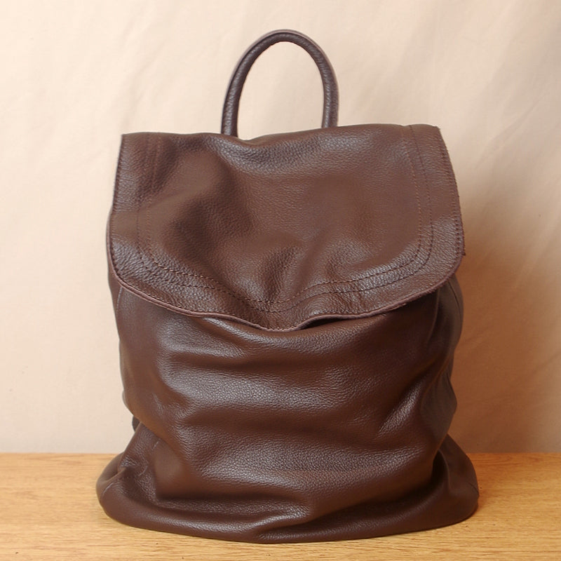 Simple Womens Leather Rucksack Plain Black Backpack For Women