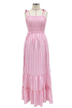 Load image into Gallery viewer, Red Stripped Smoked Maxi Dress
