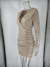 Load image into Gallery viewer, Deep V-neck Long Sleeve Sequins Mini Dress
