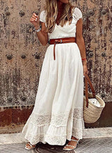 Load image into Gallery viewer, White V-neck Capped Sleeves Maxi Dress
