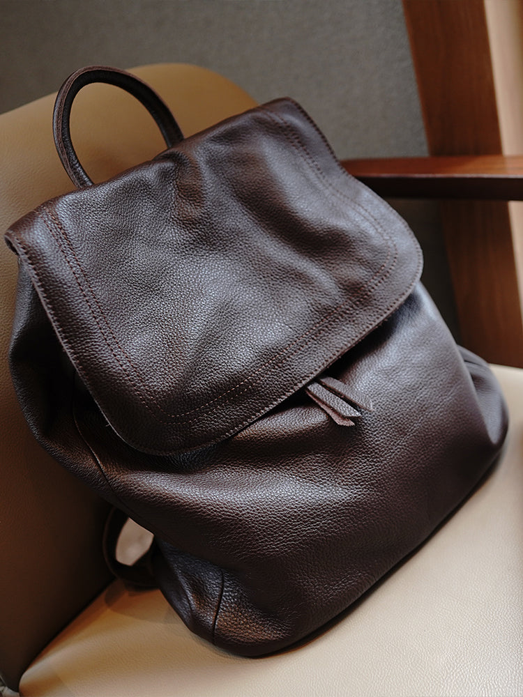 Simple Womens Leather Rucksack Plain Black Backpack For Women