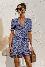 Load image into Gallery viewer, Floral V-Neck Ruffle Mini Wrap Dress
