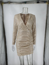 Load image into Gallery viewer, Deep V-neck Long Sleeve Sequins Mini Dress
