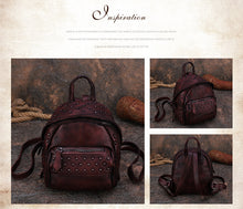 Load image into Gallery viewer, Small Rivets Leather Backpack Purse for Women

