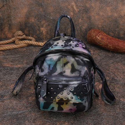 Small Rivets Leather Backpack Purse for Women