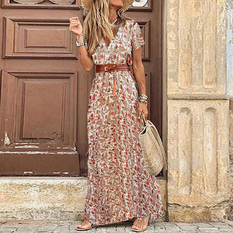 Floral V-neck A-line Maxi Dress