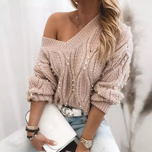 Load image into Gallery viewer, Beaded Long Sleeve Cable Knit Sweater
