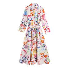 Load image into Gallery viewer, Long Sleeve Print Buttons Midi Dress
