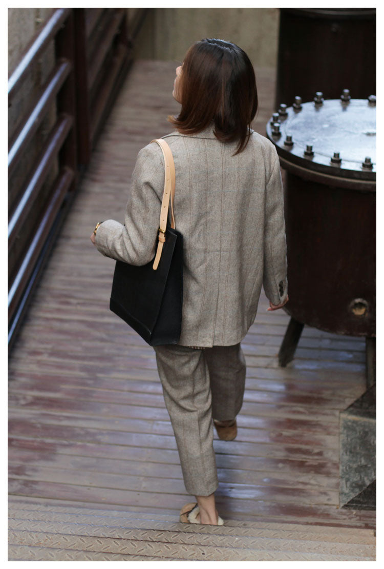 Minimalist Medium Brown Leather Tote Handbags Shoulder Tote Bags for Women